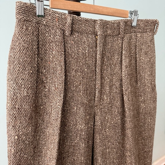 Polo Ralph Lauren Brown Tweed Wool Pleated Trousers Vintage Classic Fit 33x30 - Picture 4 of 13